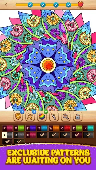 Cross Stitch Coloring Mandala (Кроссстиль раскрашивание мандала)  [МОД Много монет] Screenshot 4