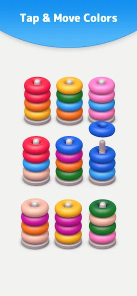 Color Sort 3D — Hoop Stack  [МОД Много денег] Screenshot 3