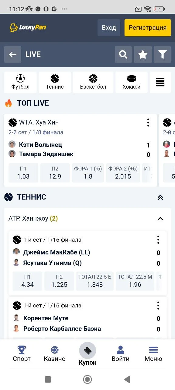 Интерфейс приложения luckypari